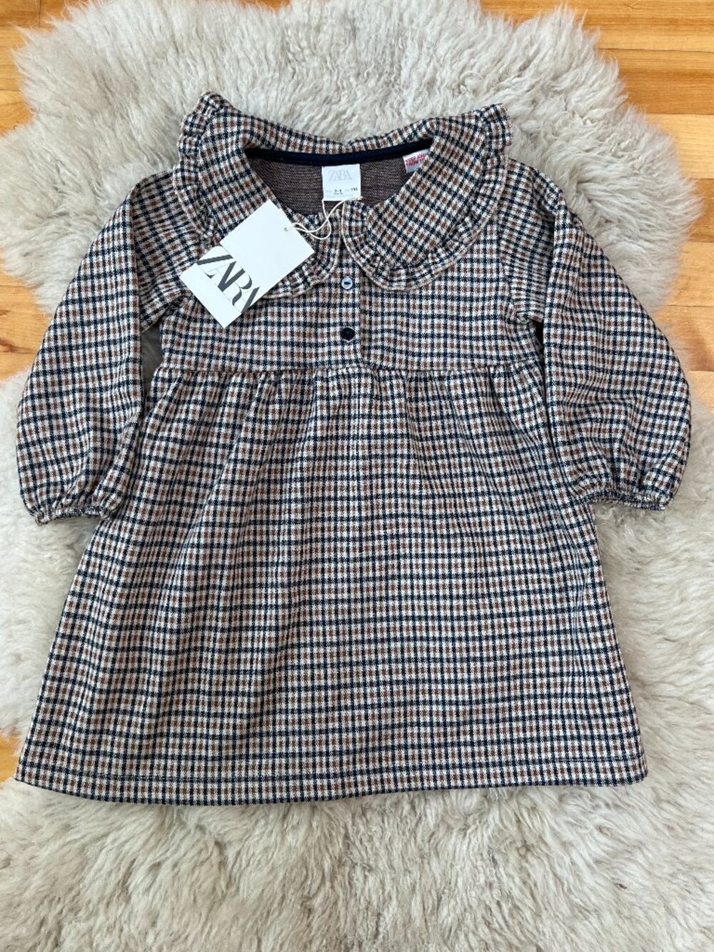 Zara long sleeve plaid dress with peter pan collar - size 3/4 years